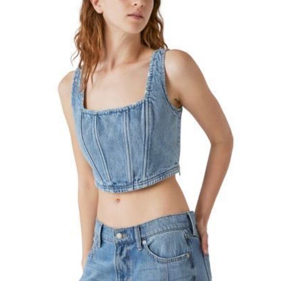 Guess Denim Bustier Top Sz Small - Picture 1 of 5